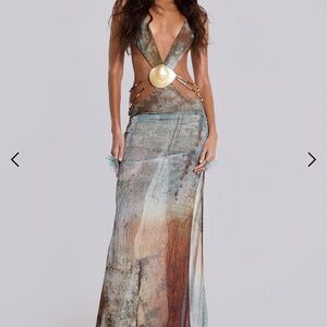 Jaded London Vida Backless Maxi Dress With Shell Trim in Marine
